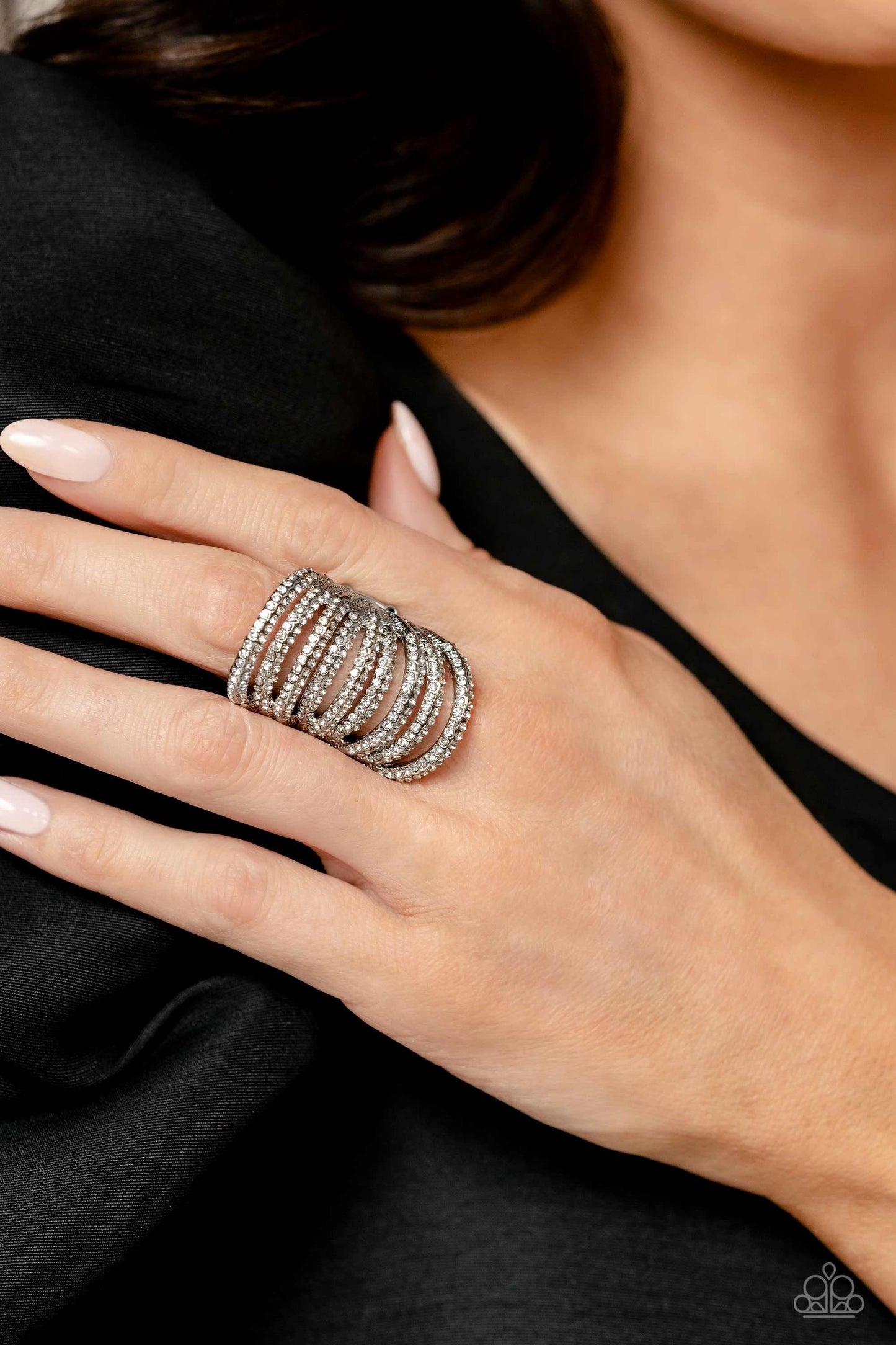 Rippling Rarity - White Rhinestone Ring - Paparazzi Accessories