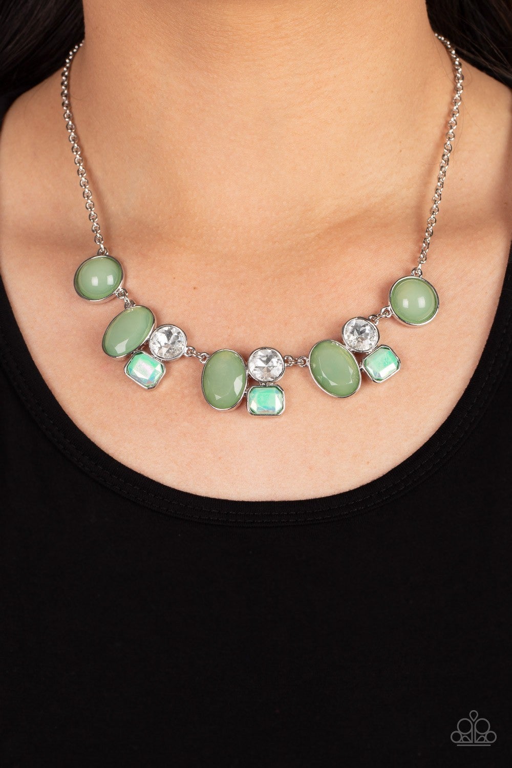 Fantasy World - Green - Iridescent Geometric Gem Necklace - Paparazzi Accessories