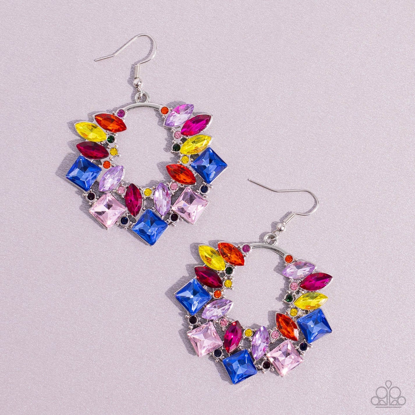 Wreathed in Watercolors - Multi Rainbow Rhinestone Earrings - Life of the Party Exclusive July 2023 - Paparazzi Accessories