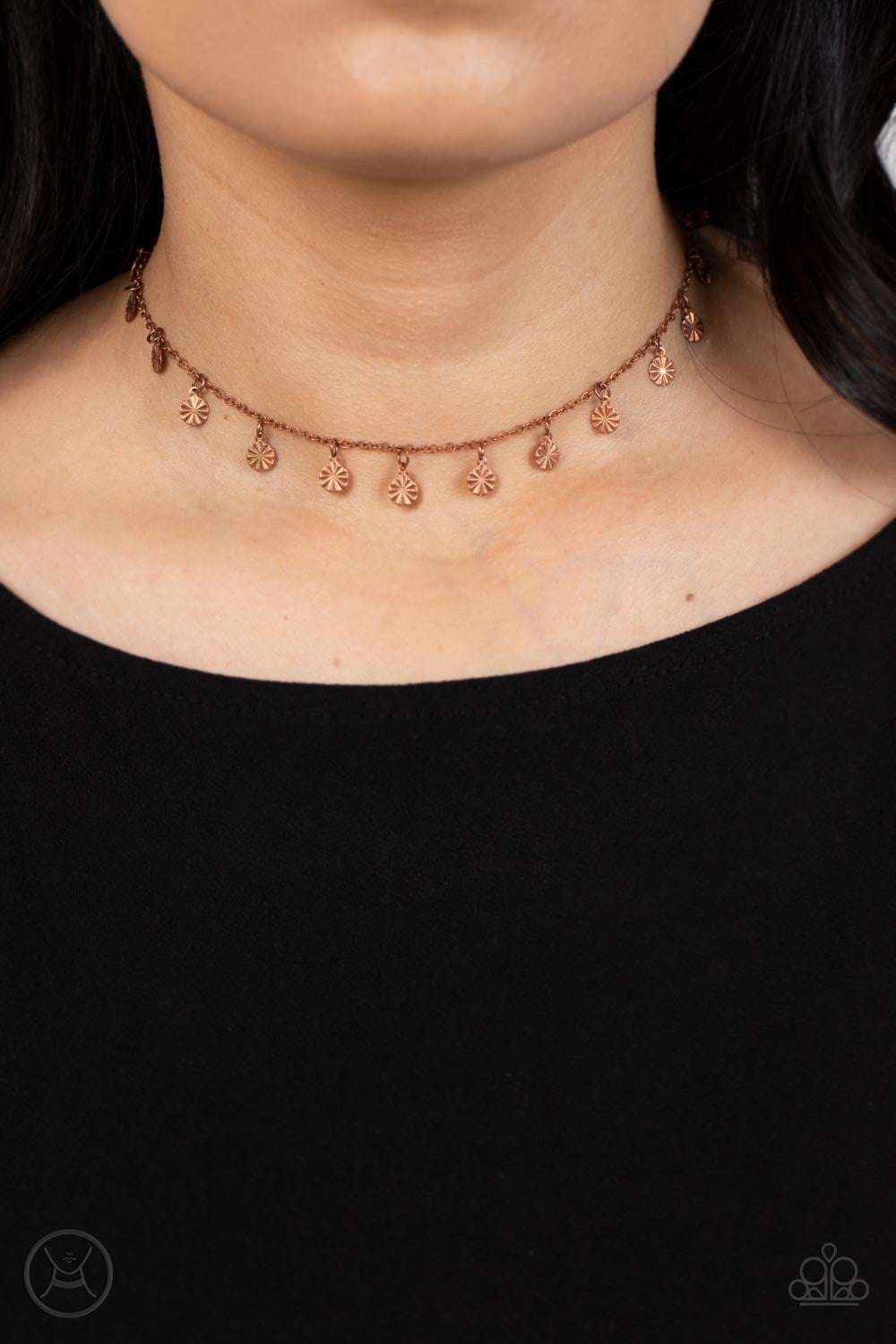 Chiming Charmer - Copper Choker Necklace - Paparazzi Accessories