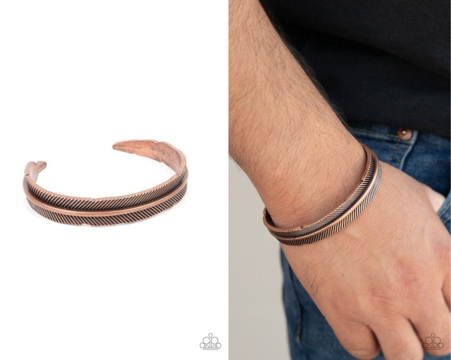 QUILL-Call - Copper Feather Urban Cuff - Paparazzi Accessories
