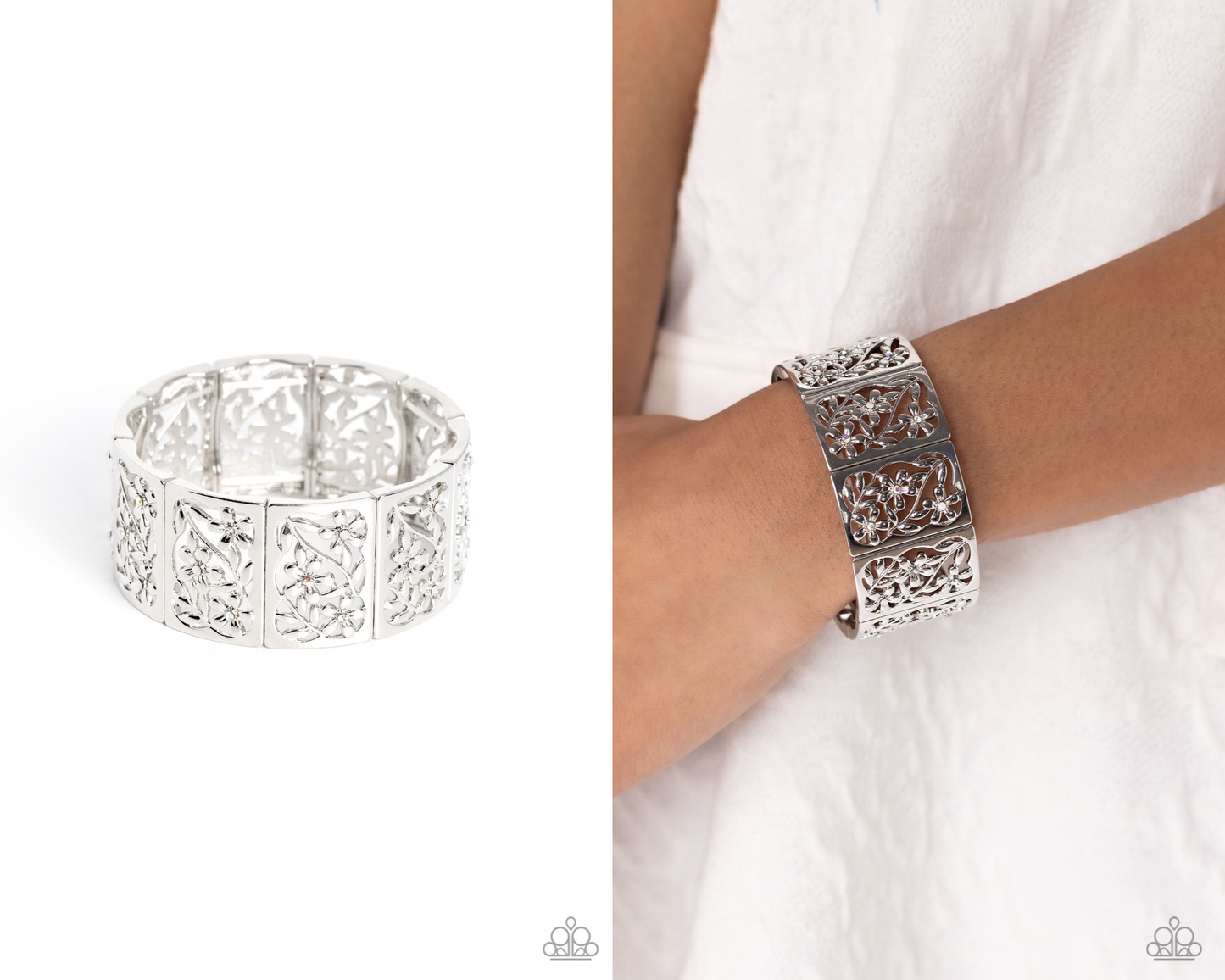 Garden Walls - White - Floral Filigree Stretchy Bracelet - Paparazzi Accessories