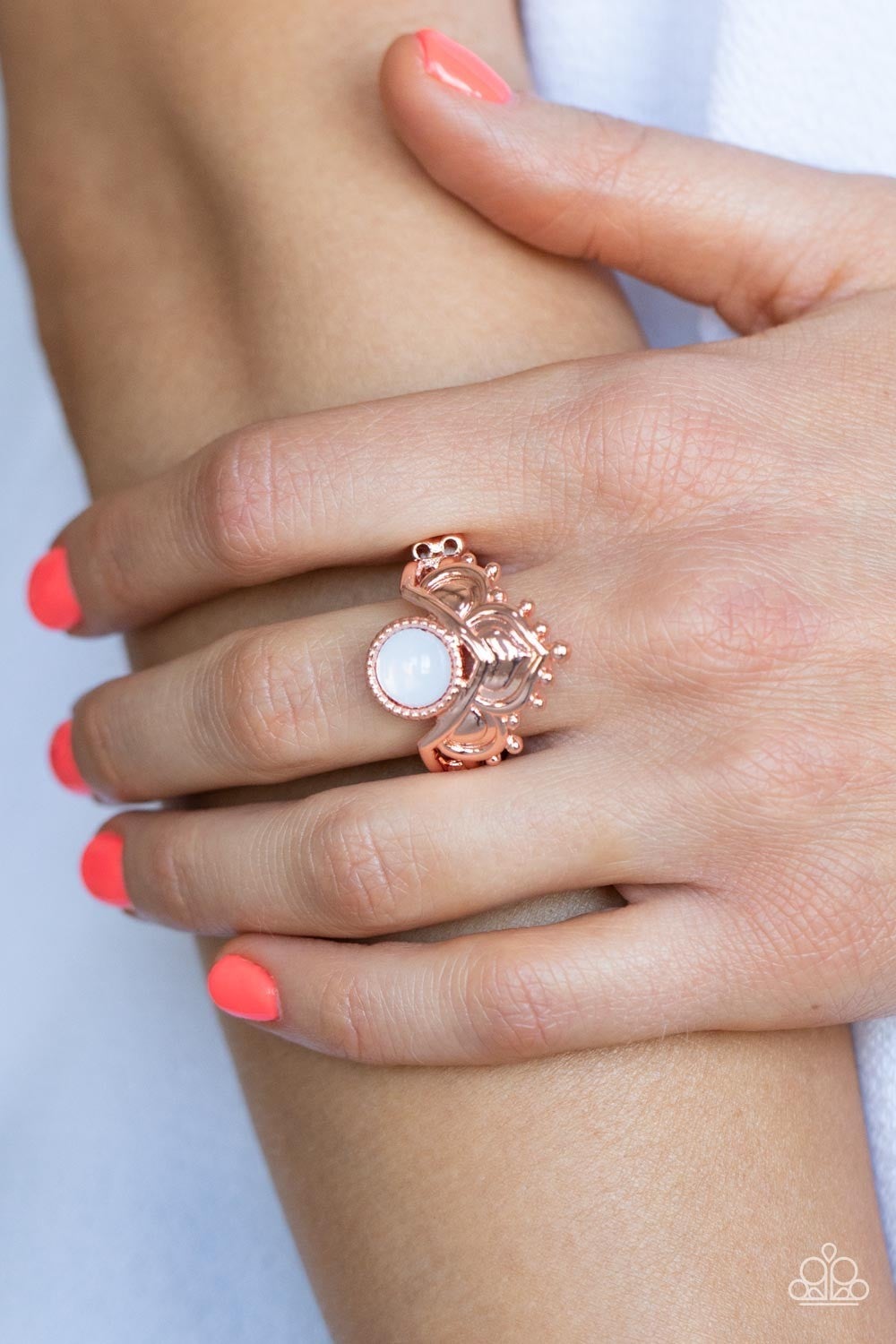 Lotus Solstice - Copper - Opal Bead Ring - Paparazzi Accessories