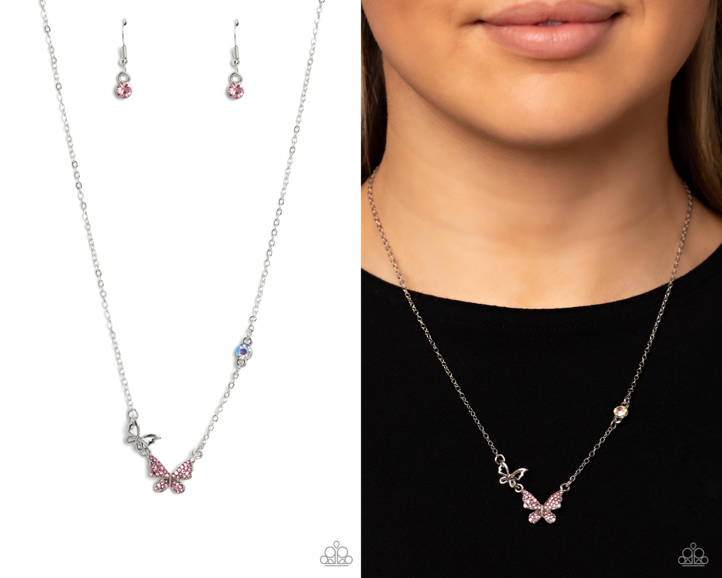 Can't BUTTERFLY Me Love - Pink Butterfly Iridescent Rhinestone Necklace - Paparazzi Accessories