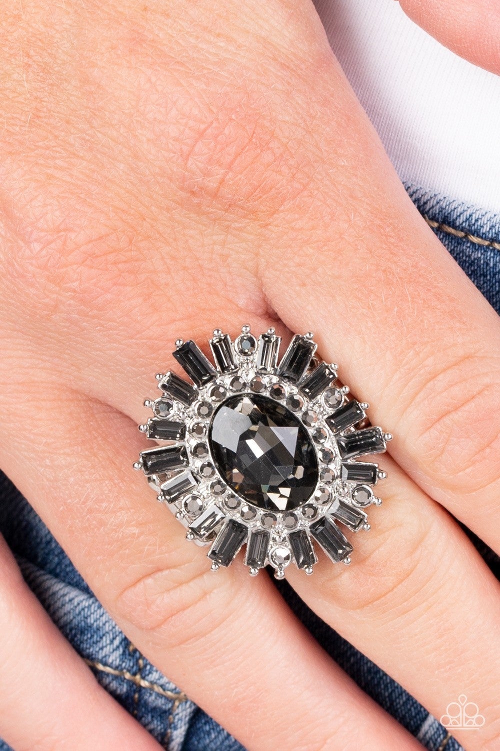 Astral Attitude - Silver Rhinestone Ring - Paparazzi Accessories