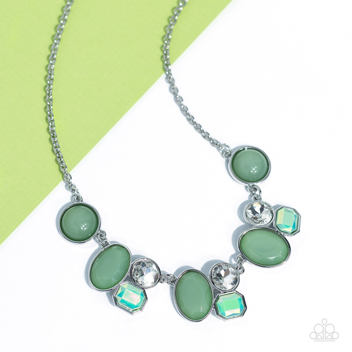 Fantasy World - Green - Iridescent Geometric Gem Necklace - Paparazzi Accessories