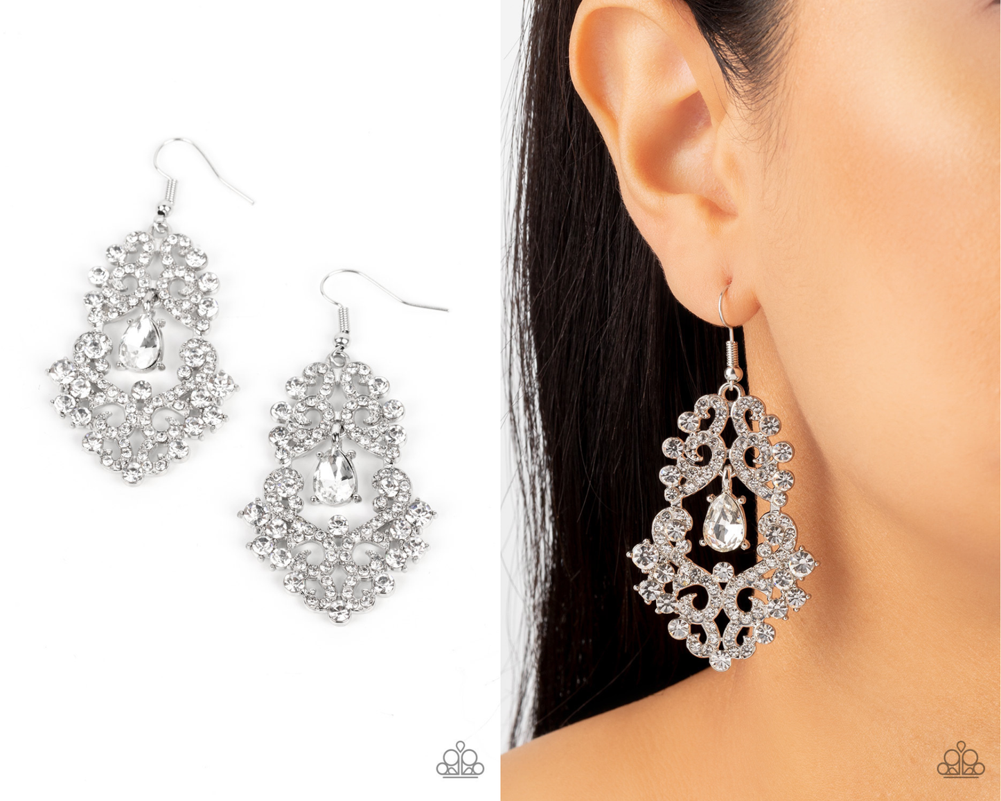 Sociable Sparkle - White - Rhinestone Earrings - Paparazzi Accessories