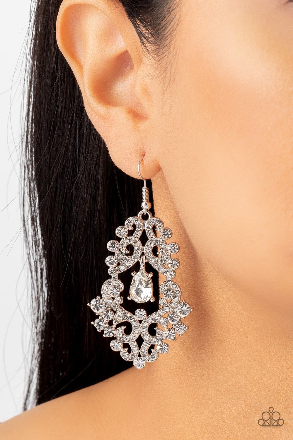 Sociable Sparkle - White - Rhinestone Earrings - Paparazzi Accessories