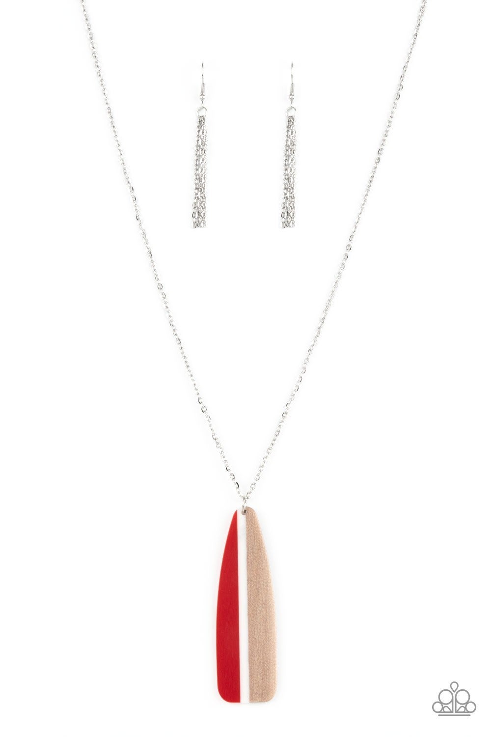 Grab a Paddle - Red and White Wooden Paddle Necklace - Paparazzi Accessoires