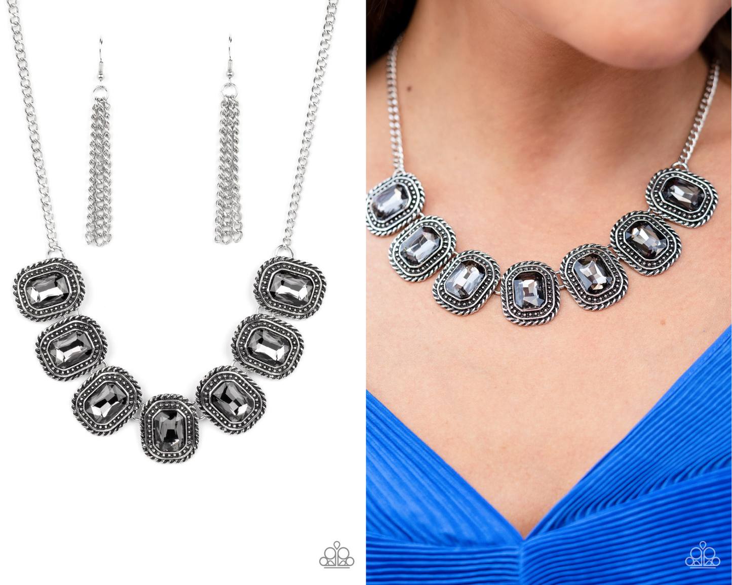 Iced Iron - Silver - Hematite Rhinestone Necklace - Paparazzi Accessories