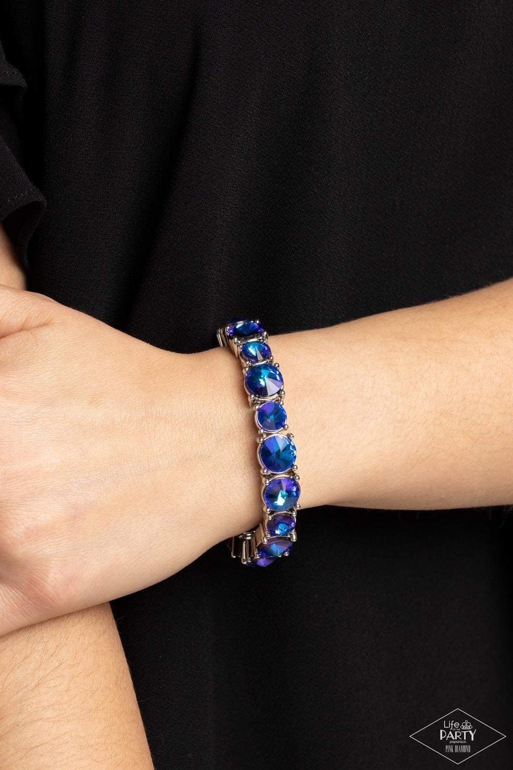Born To Bedazzle - Blue Oil Spill Rhinestone Stretchy Bracelet - Life of the Party Pink Diamond Exclusive - Paparazzi Accessories