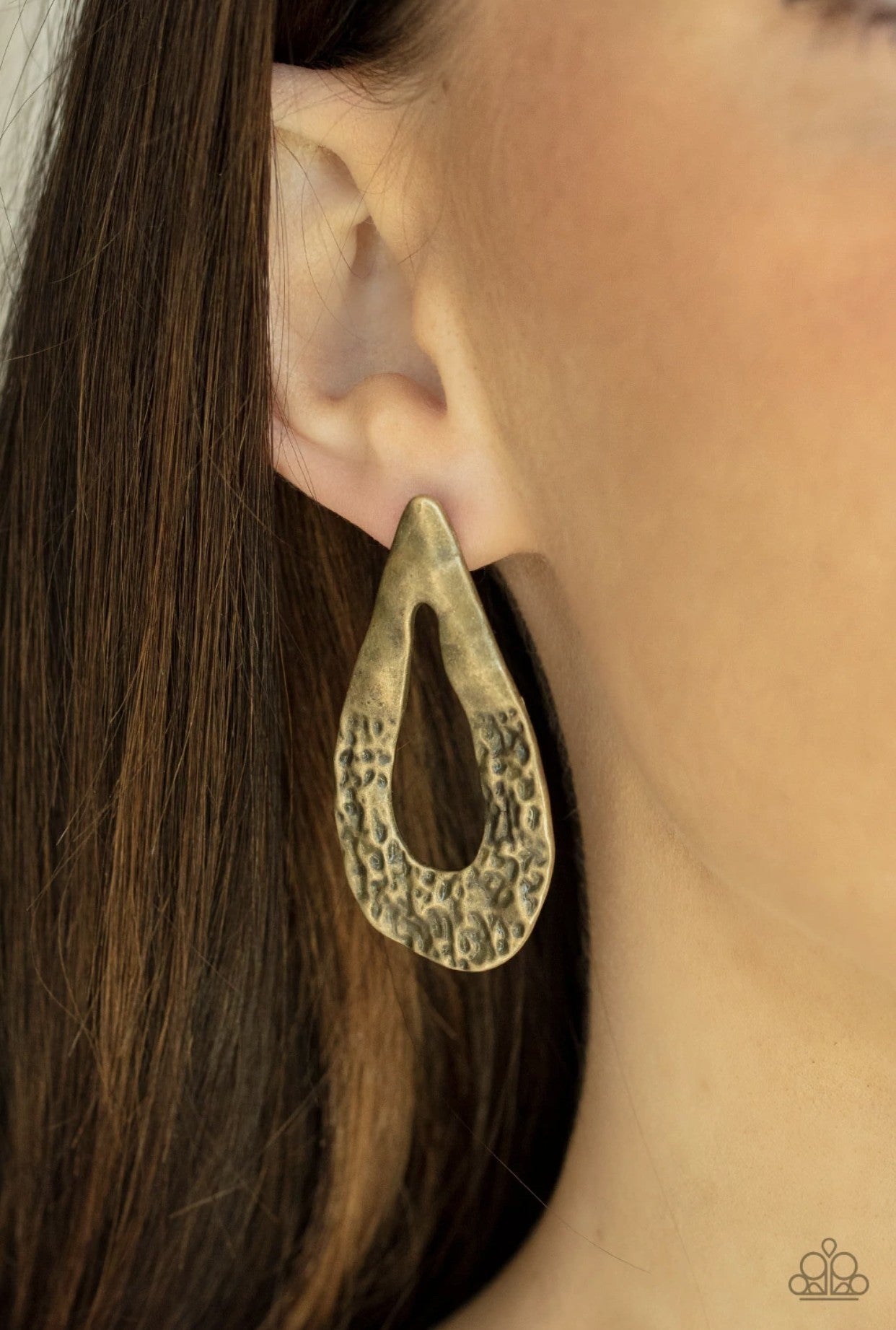 Industrial Antiquity - Brass Hammered Teardrop Post Earrings - Paparazzi Accessories