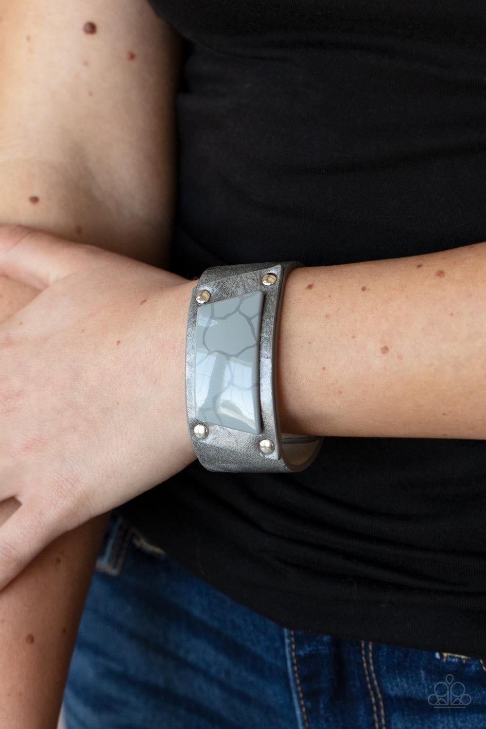 Geo Glamper - Silver Snap Wrap Bracelet - Paparazzi Accessories