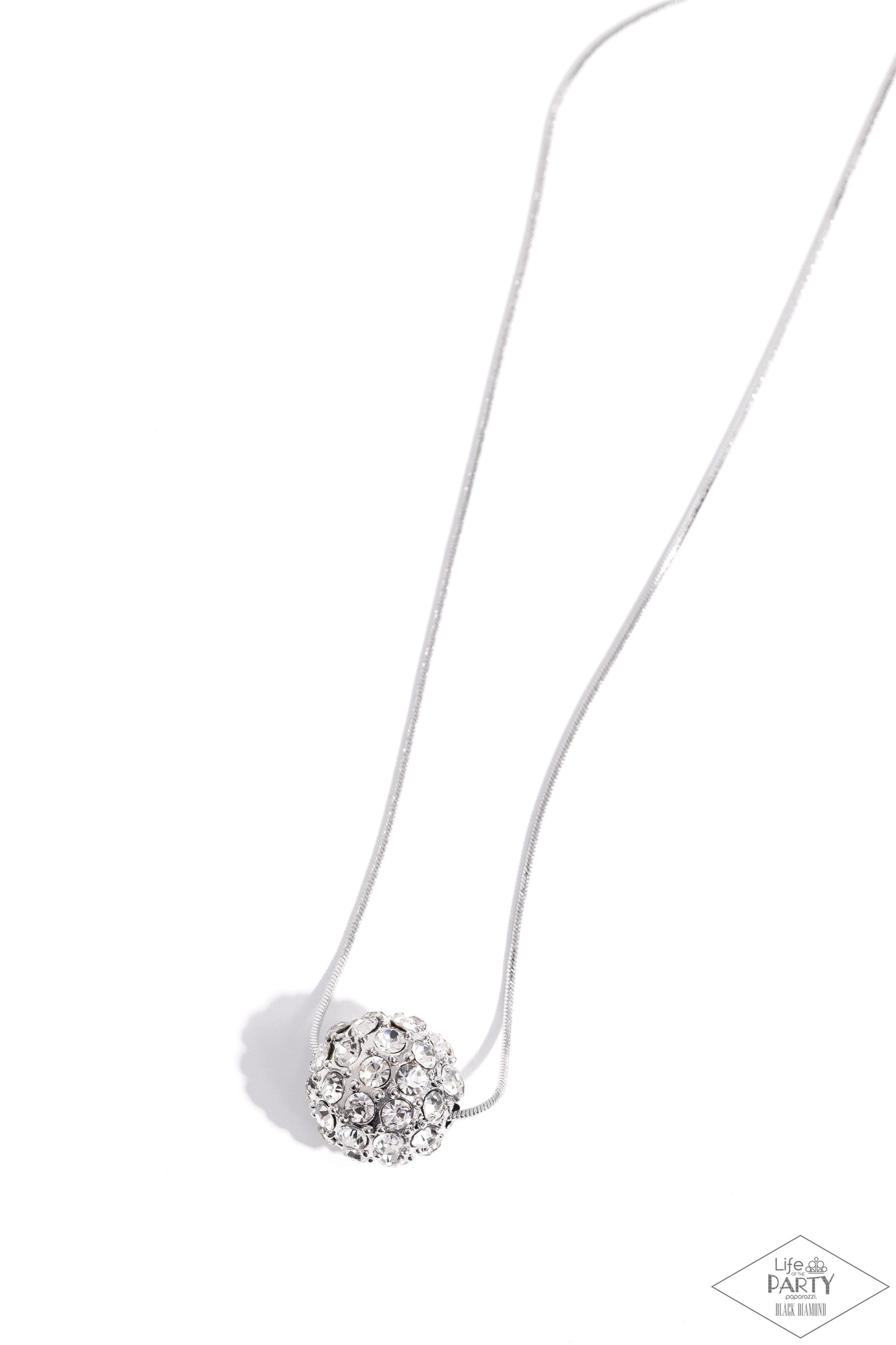 Come Out of Your BOMBSHELL - White Rhinestone Disco Ball Necklace - Paparazzi Accessories