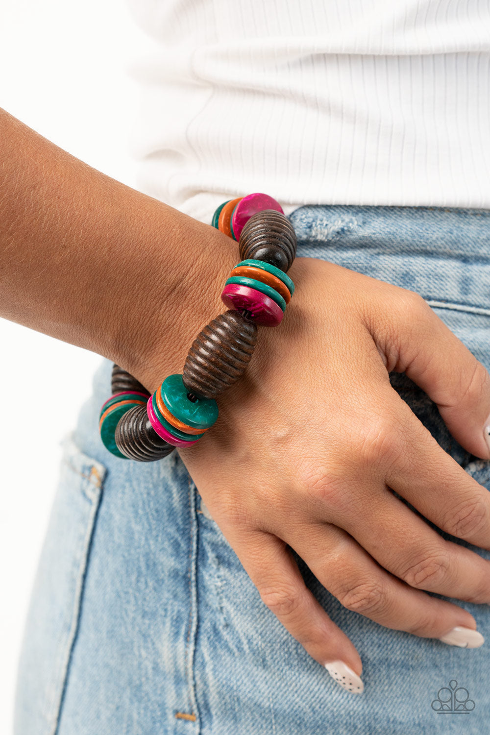 Caribbean Castaway - Multi Wooden Stretchy Bracelet - Paparazzi Accessories