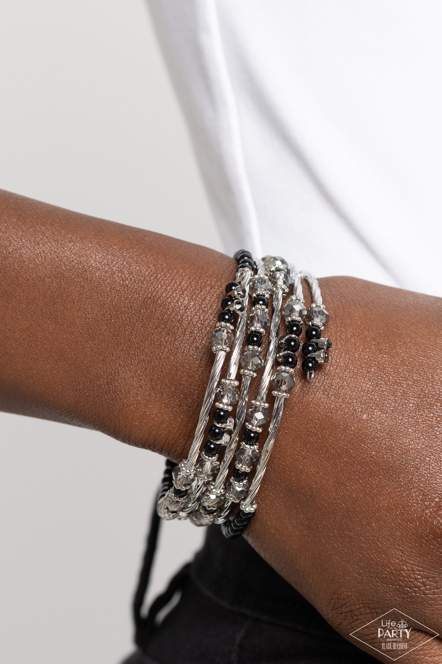 Head-Turning Twinkle - Black Beaded Coil Bracelet - Black Diamond Exclusive - Paparazzi Accessories