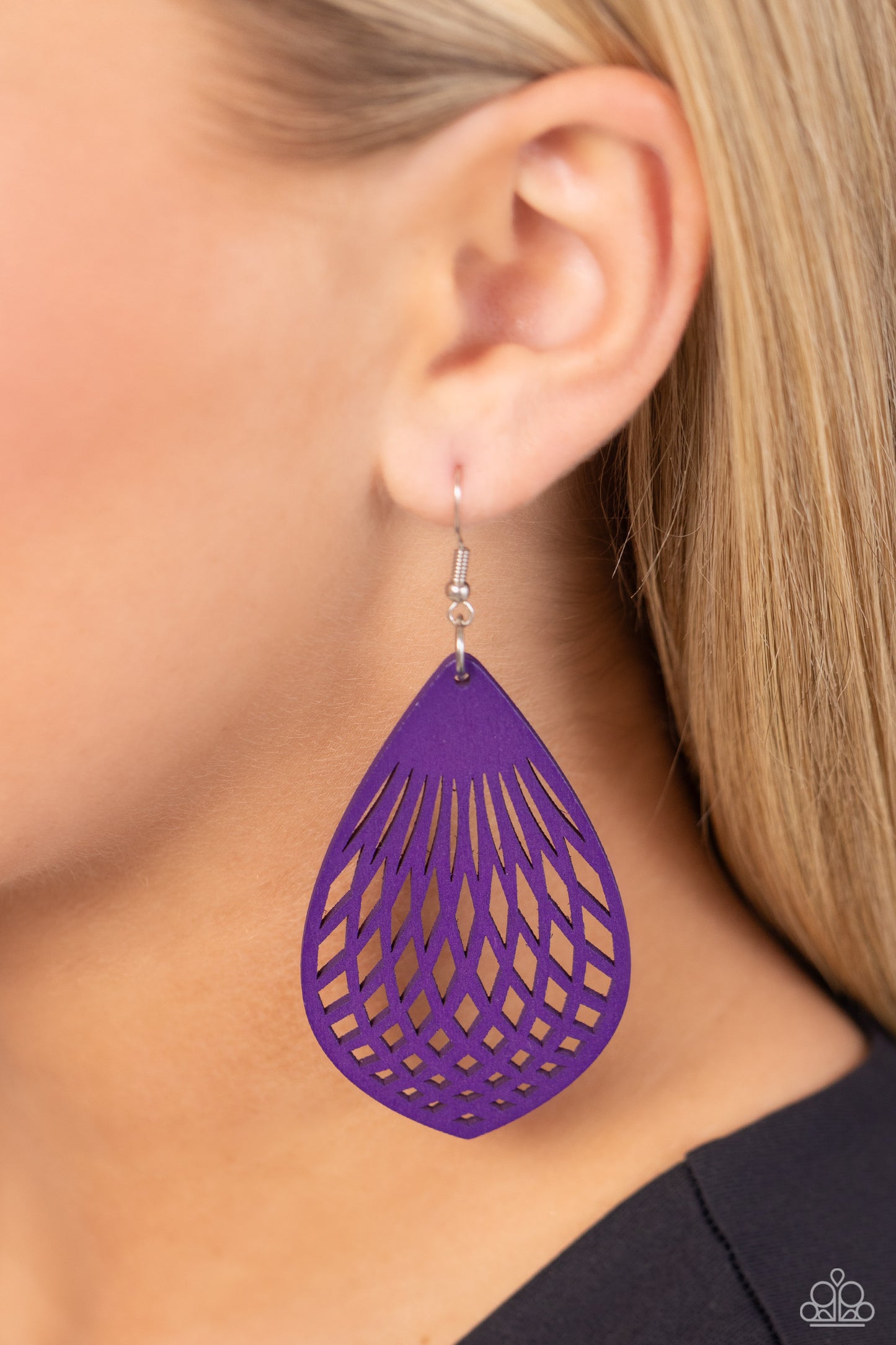 Caribbean Coral - Purple Wood Fishhook Earrings - Paparazzi Accessories