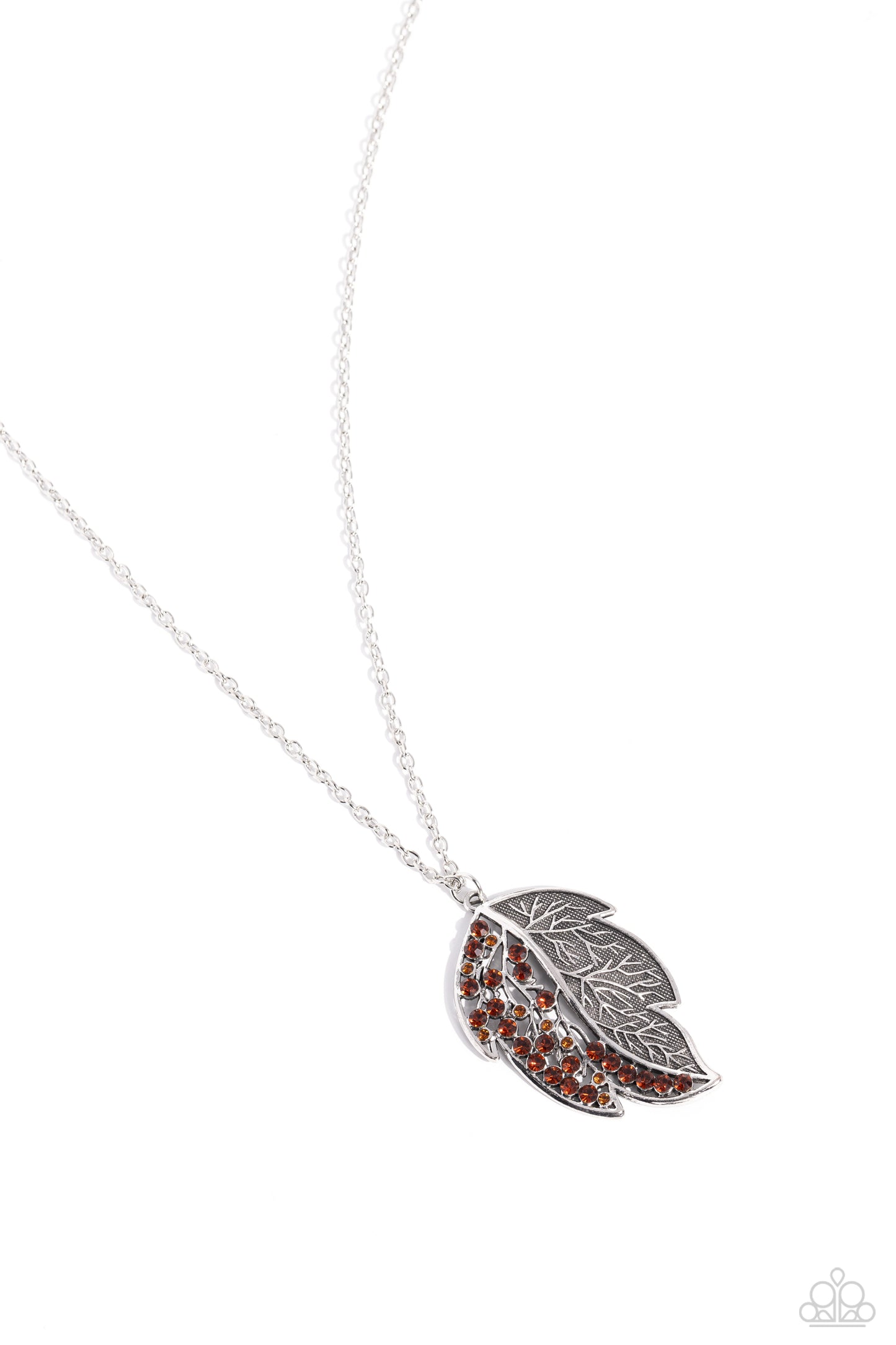 A Mid-AUTUMN Nights Dream - Brown Rhinestone Leaf Pendant Necklace - Paparazzi Accessories