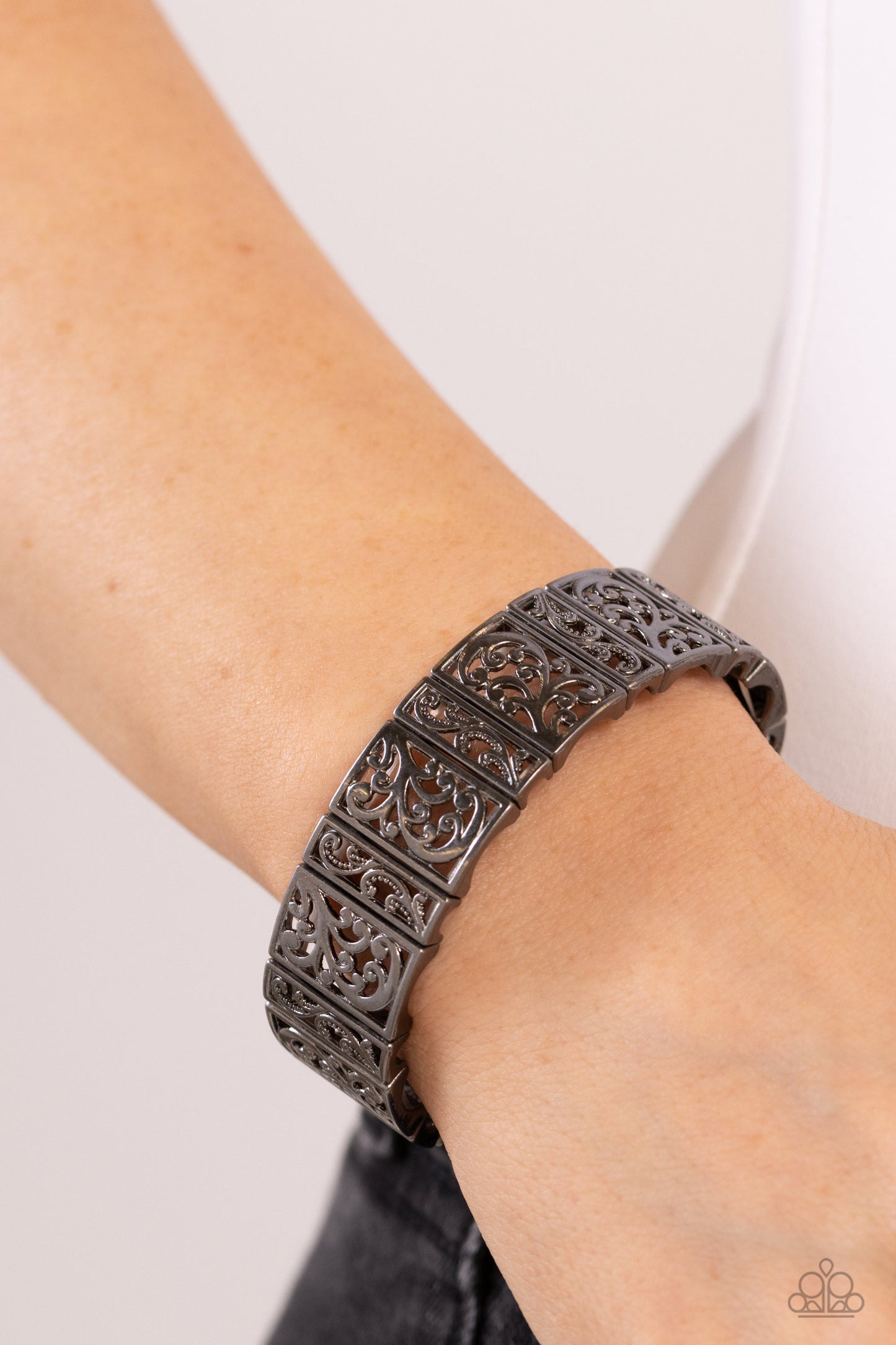 Gondola Gardens - Black Gunmetal Stretchy Bracelet - Paparazzi Accessories