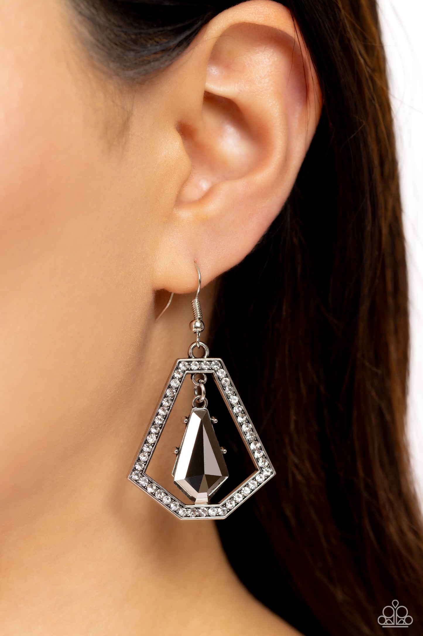 Poshly Photogenic - Silver Hematite Gem Fishhook Earrings - Paparazzi Accessories
