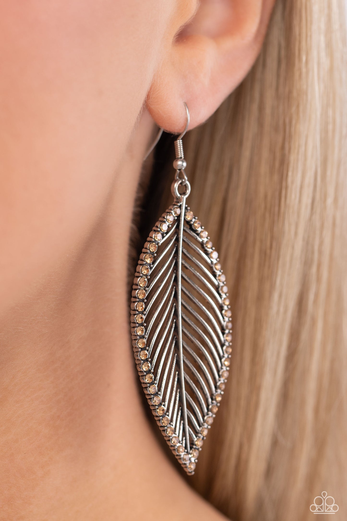 Canopy Cabaret - Brown Rhinestone Leaf Fishhook Earrings - Paparazzi Accessories