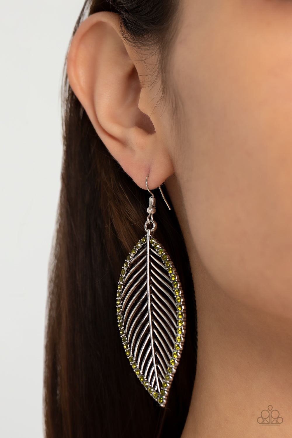 Canopy Cabaret - Green Rhinestone Leaf Fishhook Earrings - Paparazzi Accessories
