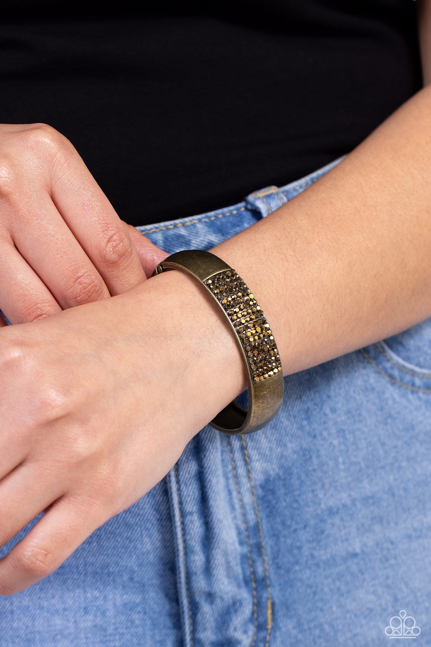 Record-Breaking Bling - Brass Hinge Bracelet - Paparazzi Accessories