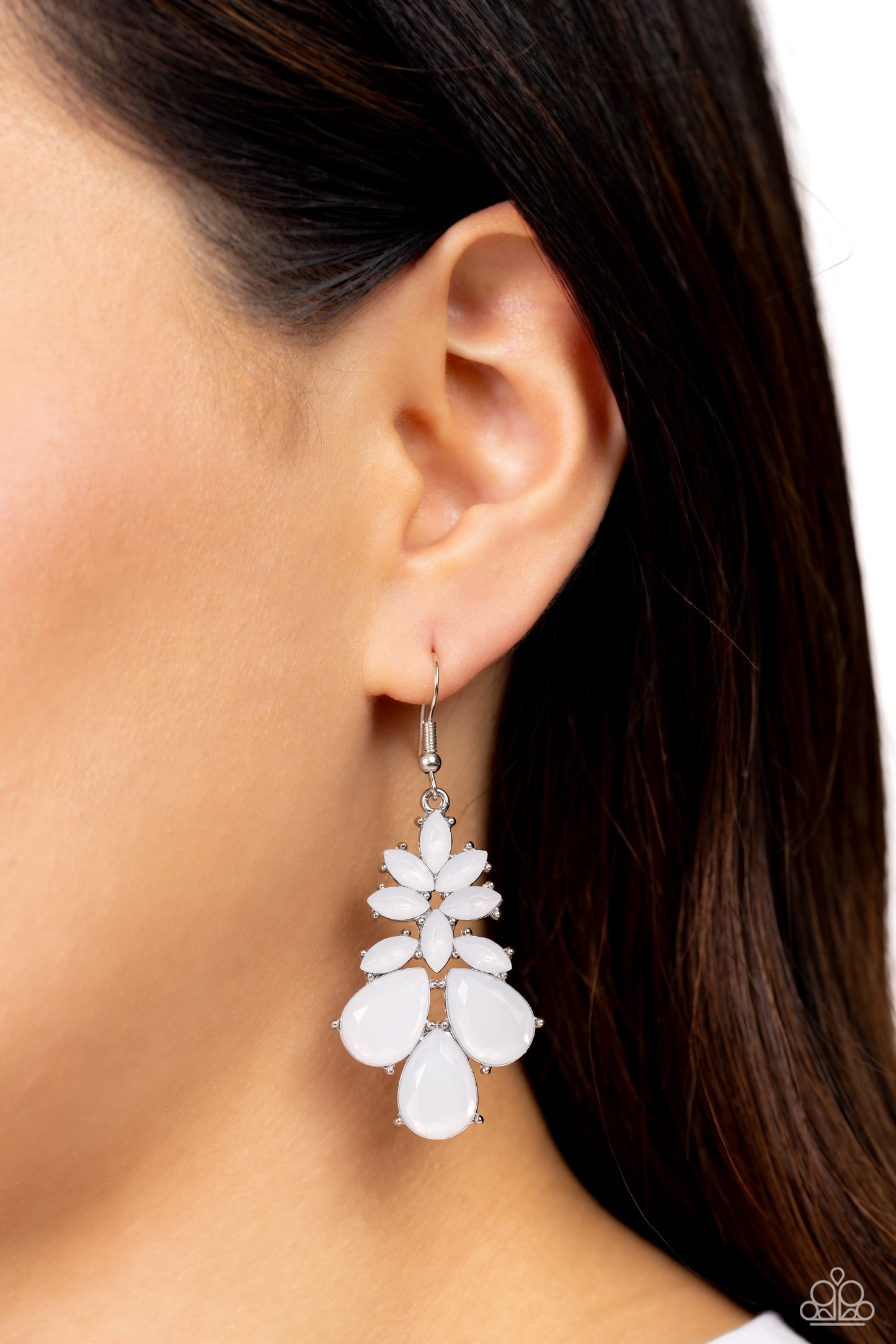 Fashionista Fiesta - White Opalescent Glassy Bead Fishhook Earrings - Paparazzi Accessories