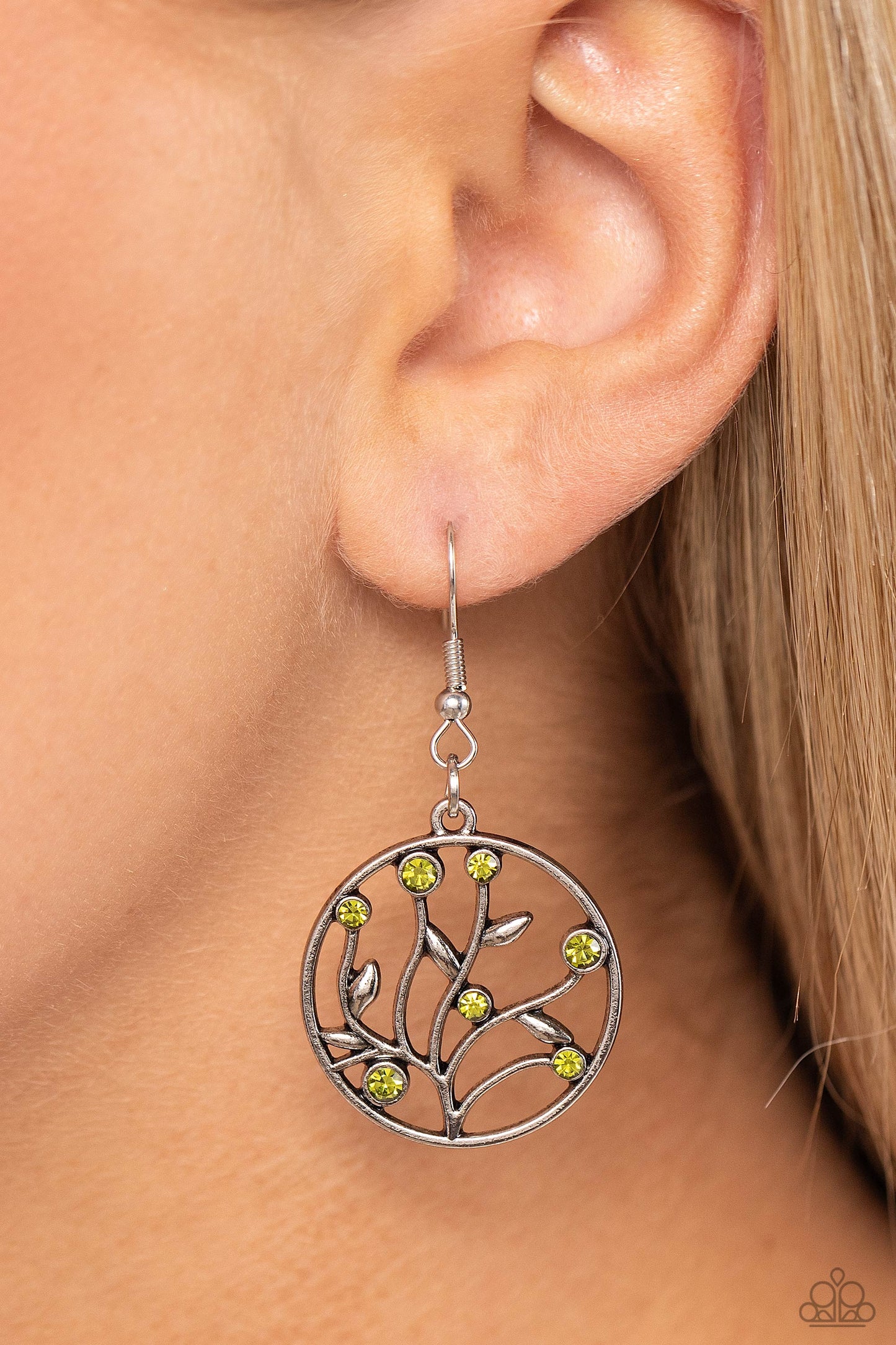 Bedazzlingly Branching - Green Rhinestone Leaf Earrings - Paparazzi Accessories