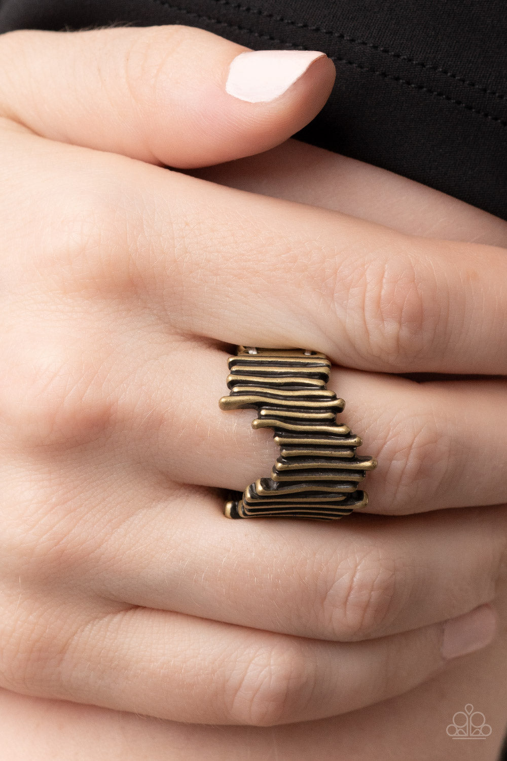 Along the Lines - Brass Wavy Bar Ring - Paparazzi Accessories
