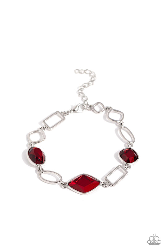 Dazzle for Days - Red Gem Silver Clasp Closure Bracelet - Paparazzi Accessories