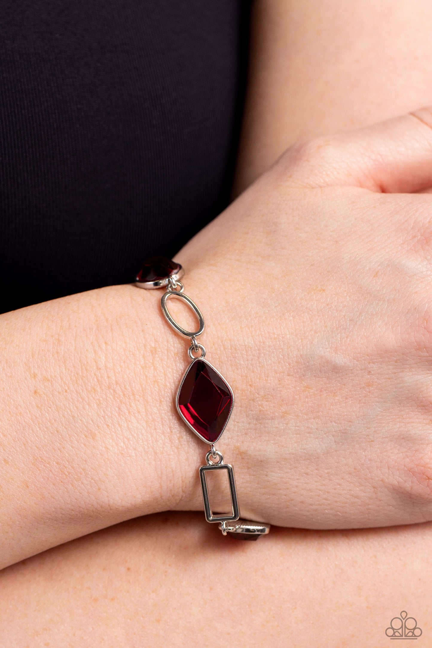 Dazzle for Days - Red Gem Silver Clasp Closure Bracelet - Paparazzi Accessories