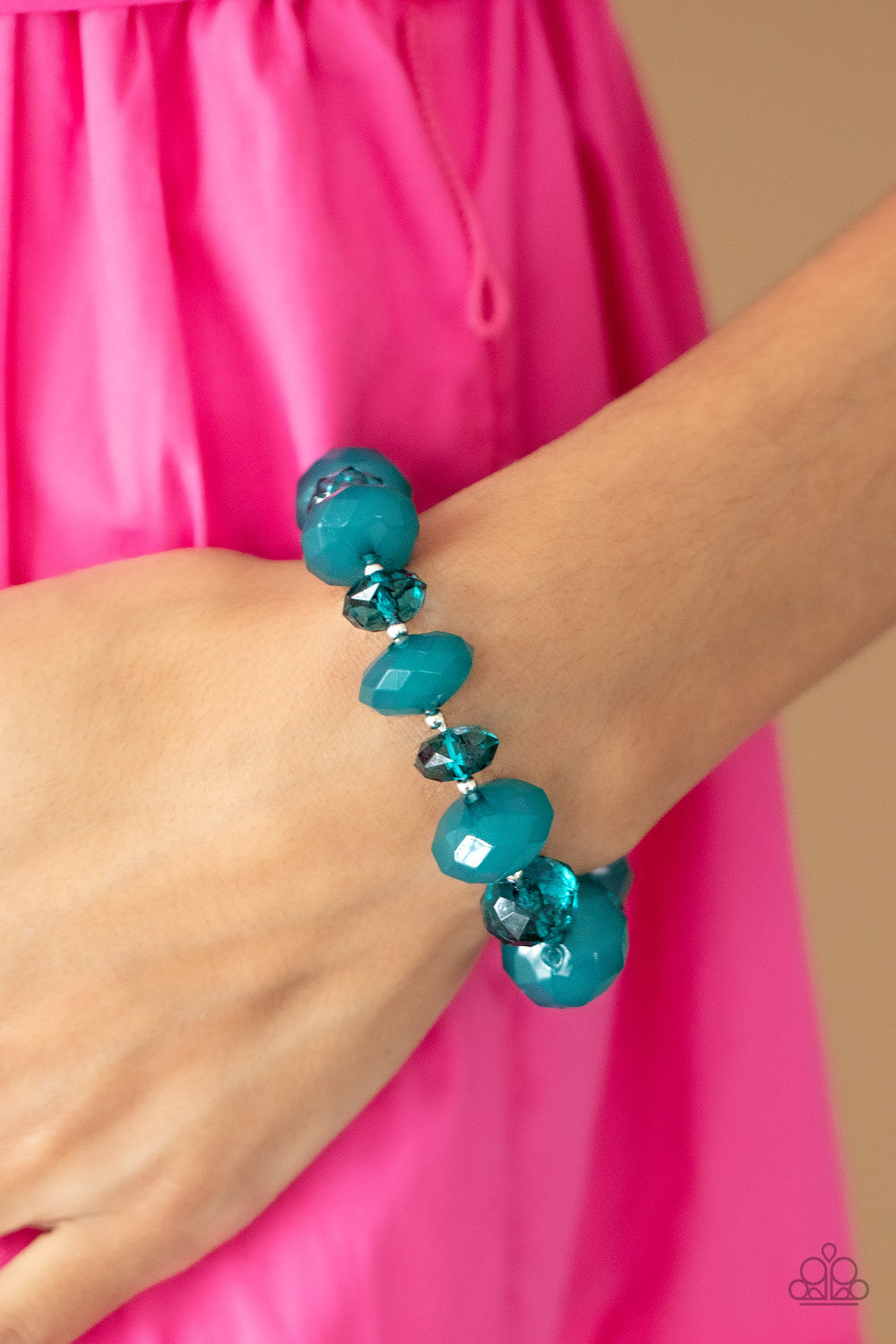 Keep GLOWING Forward - Blue Crystal-like Bead Stretchy Bracelet - Paparazzi Accessories