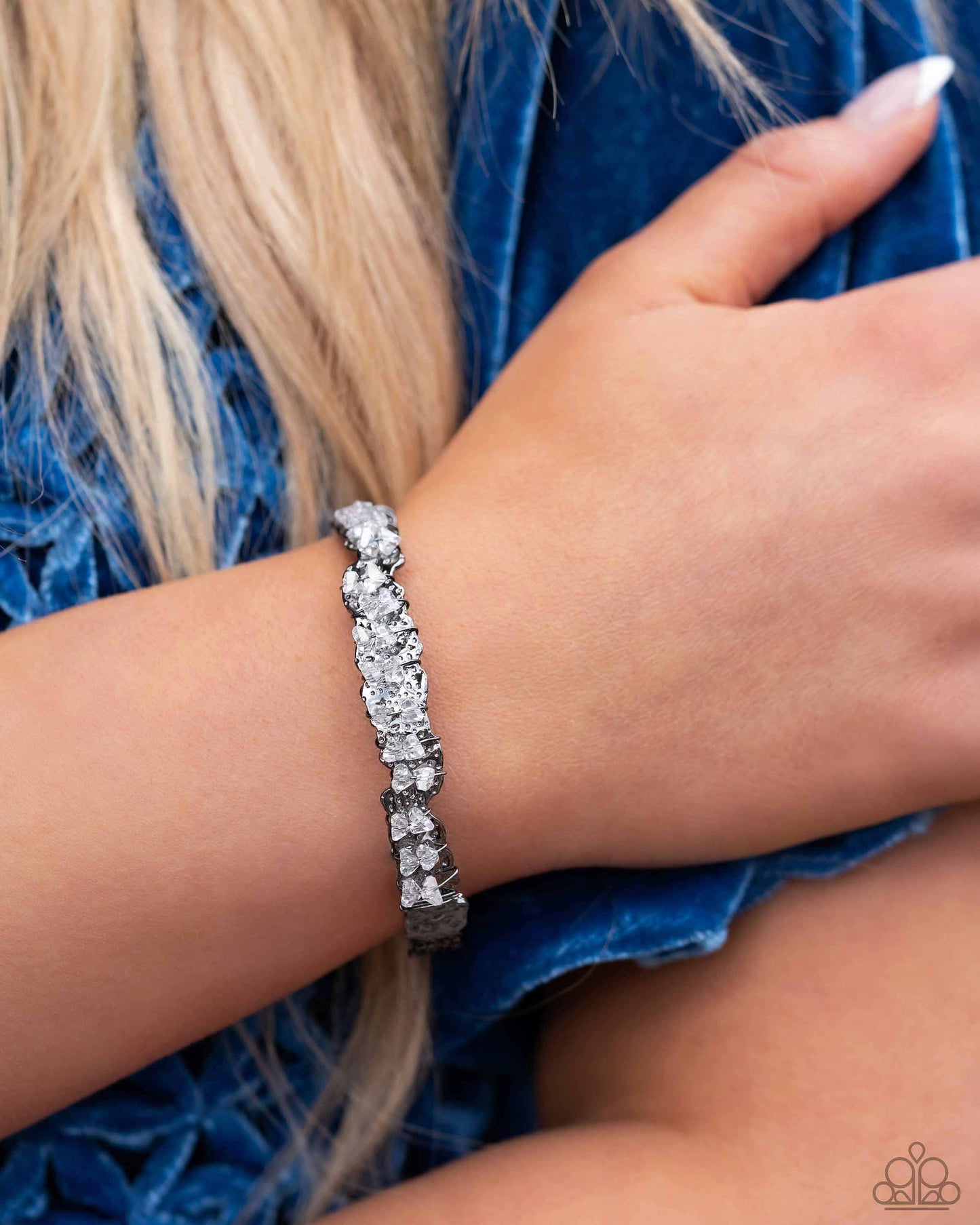 Enticingly Icy - Black Gunmetal Cuff Bracelet - Paparazzi Accessories