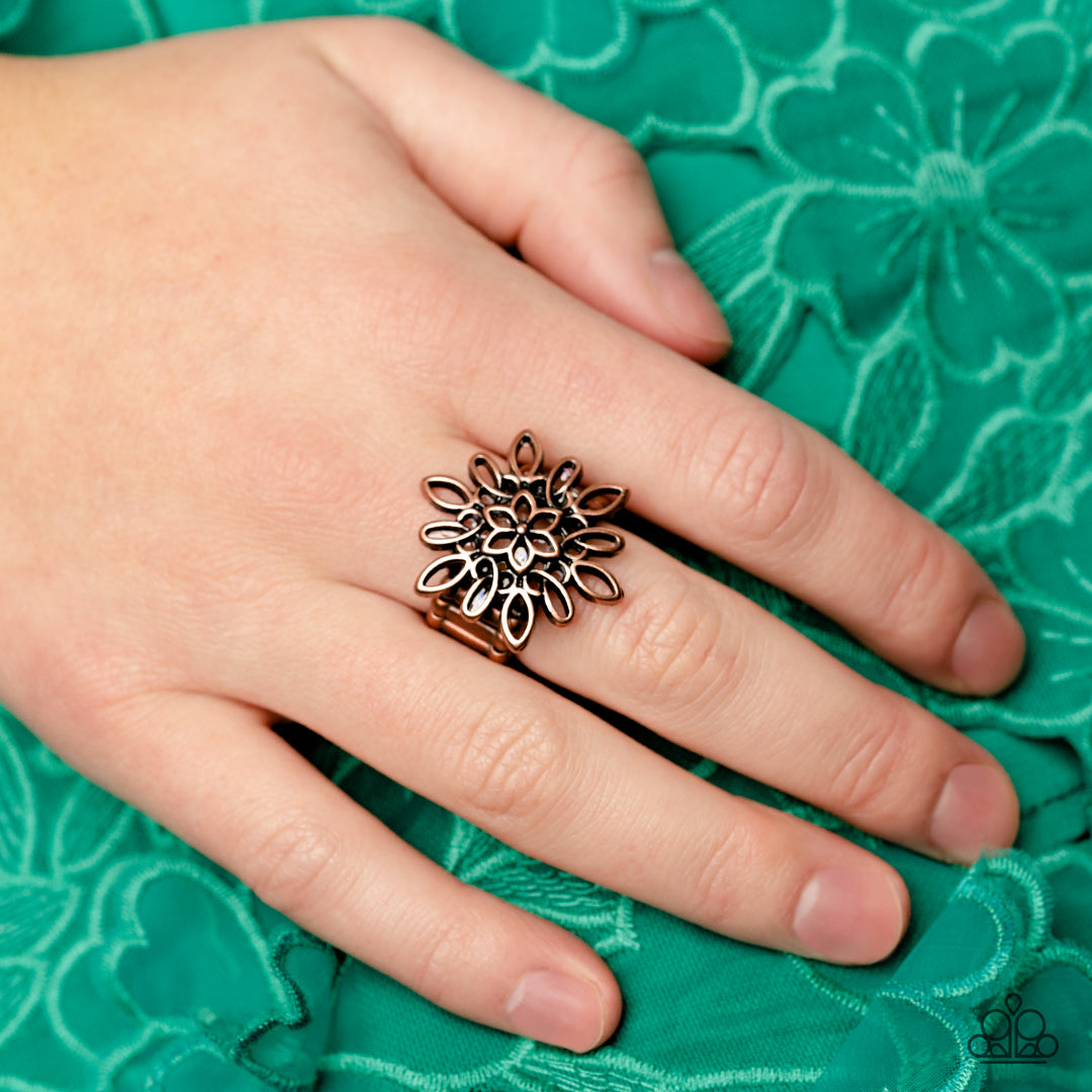 Coastal Chic - Copper Floral Design Ring - Paparazzi Accessories