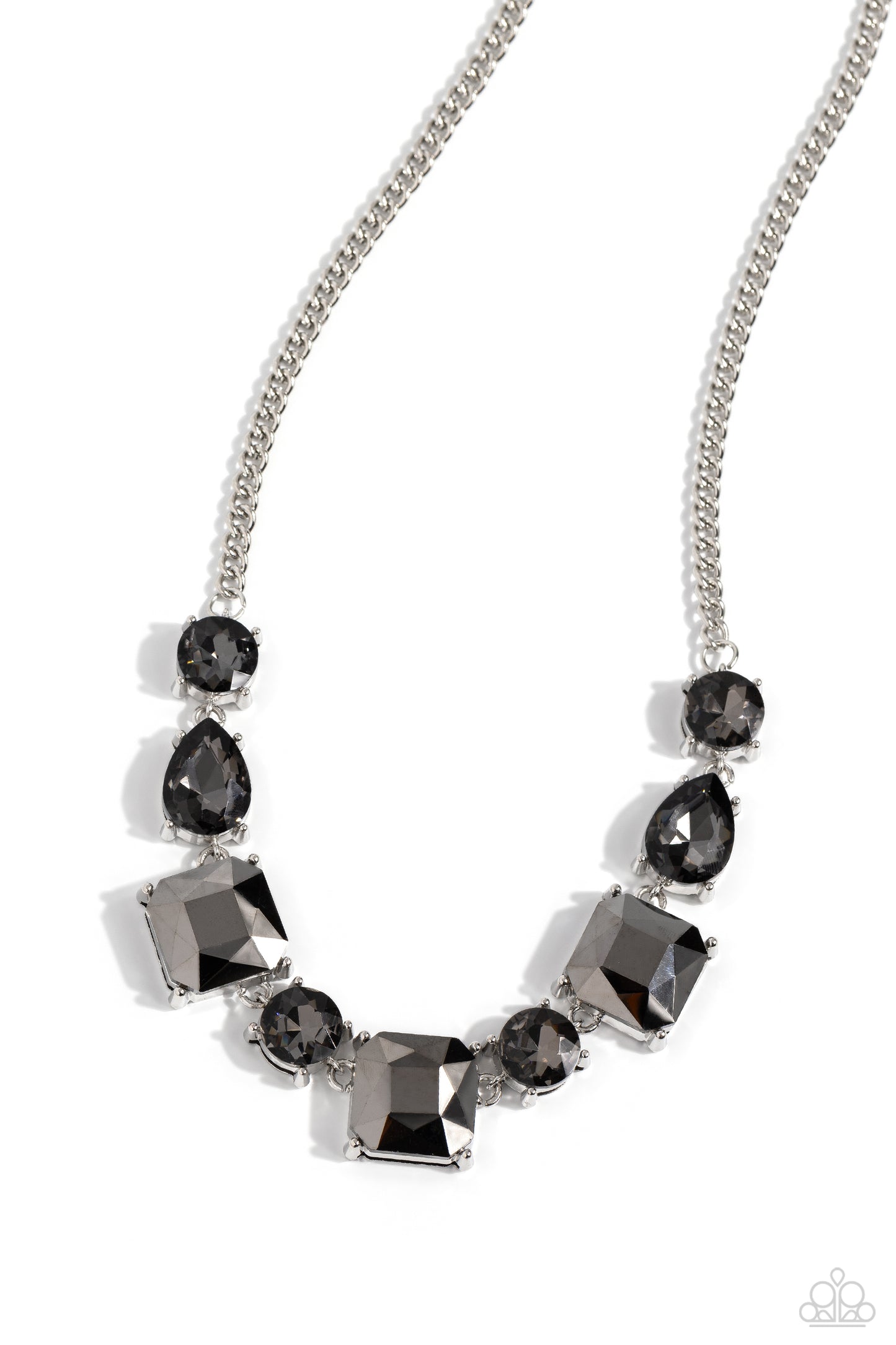 Elevated Edge - Silver - Hematite Smoky Rhinestone Necklace - Paparazzi Accessories