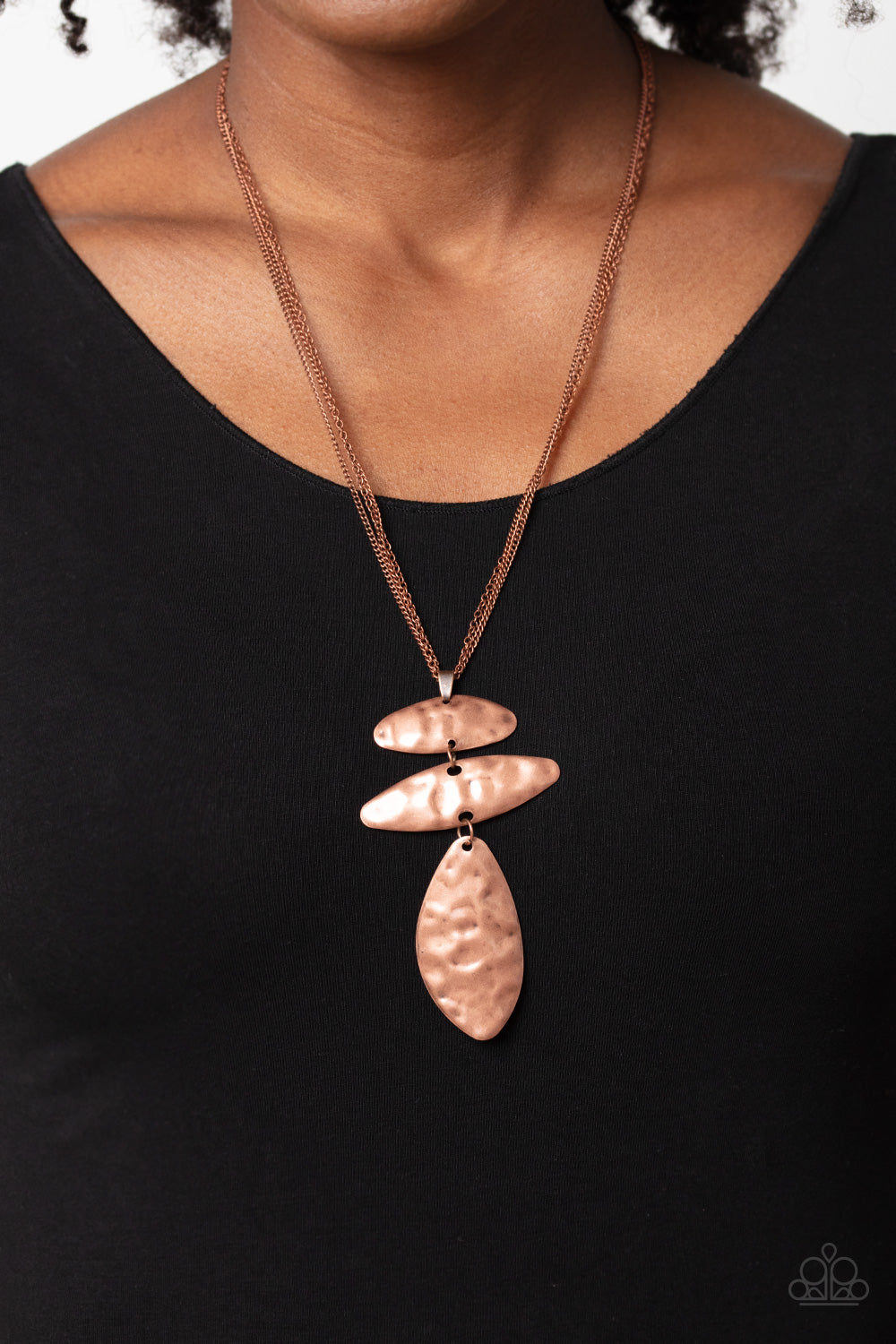 Monochromatic Model - Copper Hammered Pendant Necklace - Paparazzi Accessories