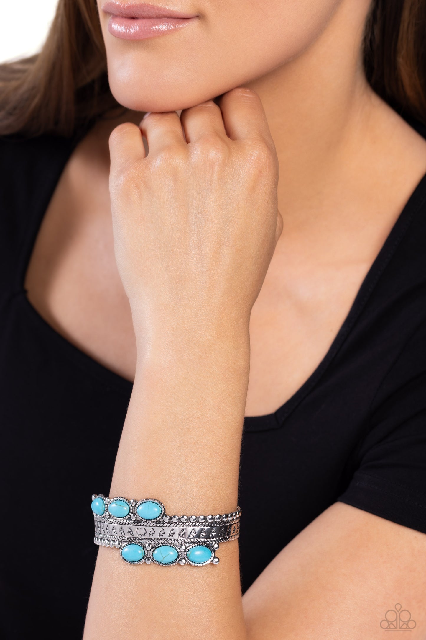 A League of Their STONE - Blue Cuff Bracelet - Paparazzi Accessories