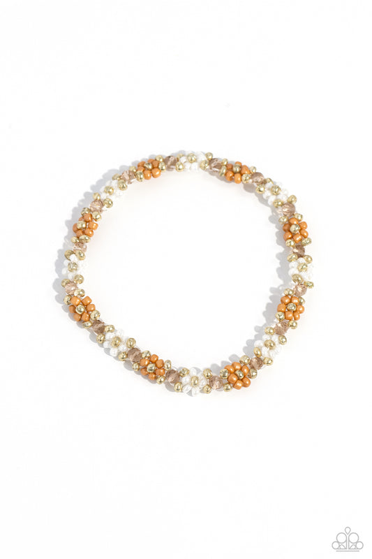 Deep-Seeded Dimension - Brown Seed Bead Flower Stretchy Bracelet - Paparazzi Accessories