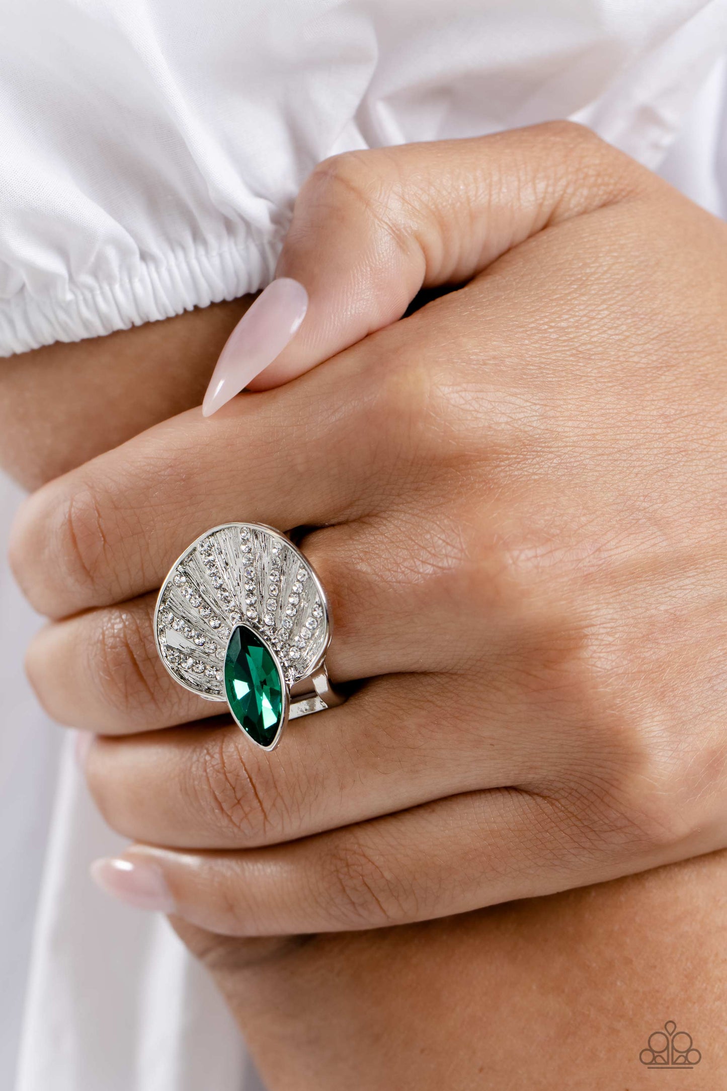 Fan Dance Dazzle - Green Marquise Rhinestone Ring - Paparazzi Accessories