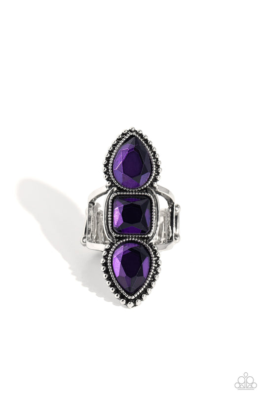 Dazzling Direction - Purple Stacked Rhinestone Ring - Paparazzi Accessories