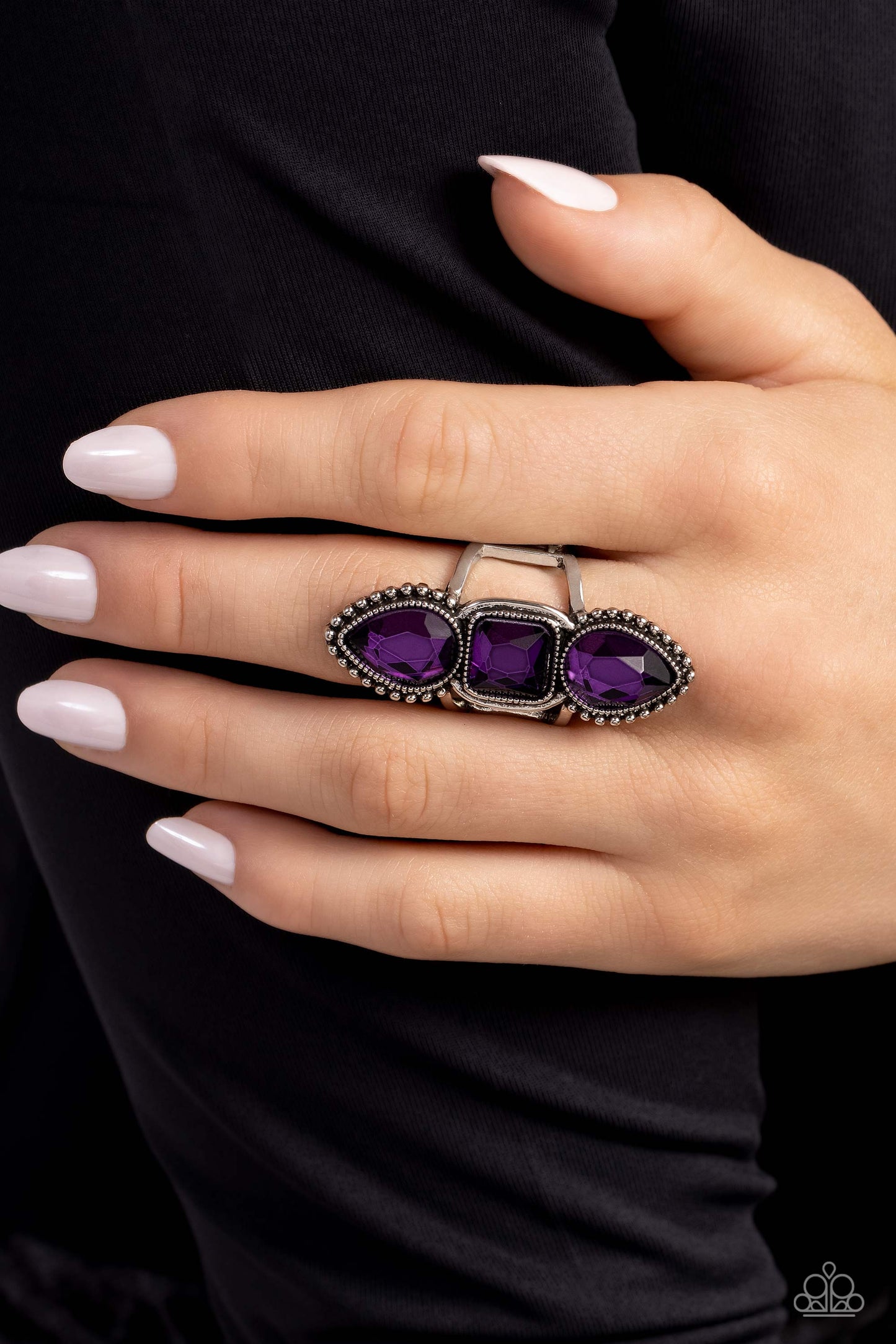Dazzling Direction - Purple Stacked Rhinestone Ring - Paparazzi Accessories