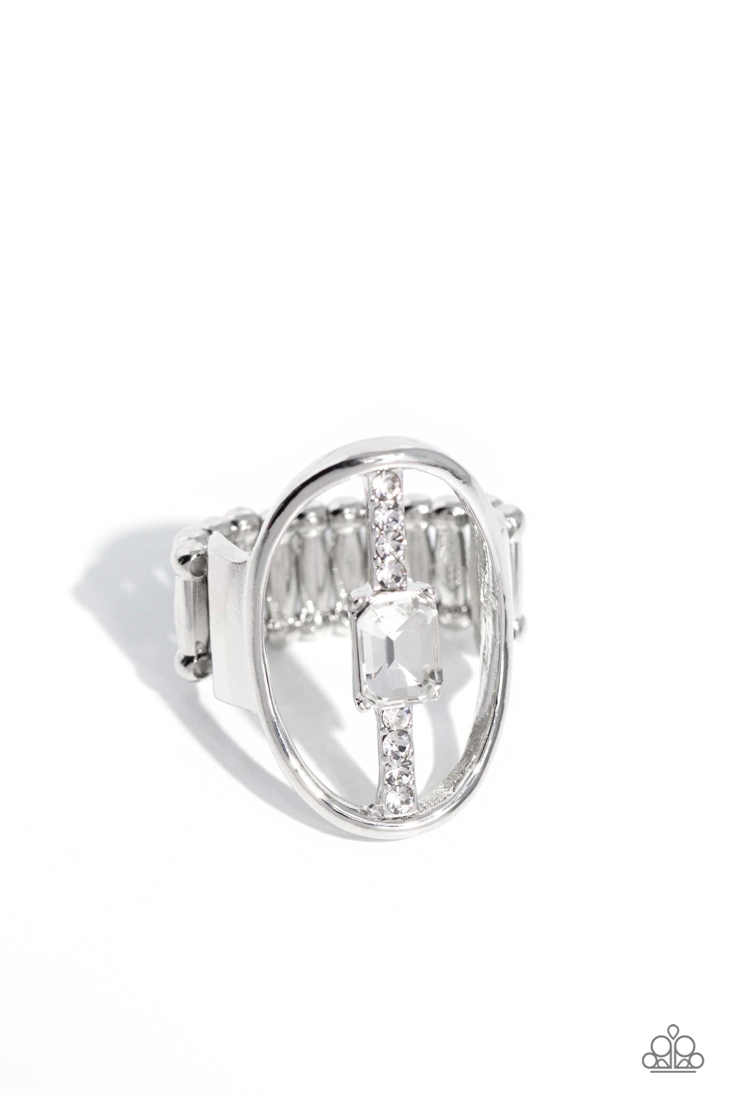 Middle of the Road - White Rhinestone Oval Ring - Paparazzi Accessories