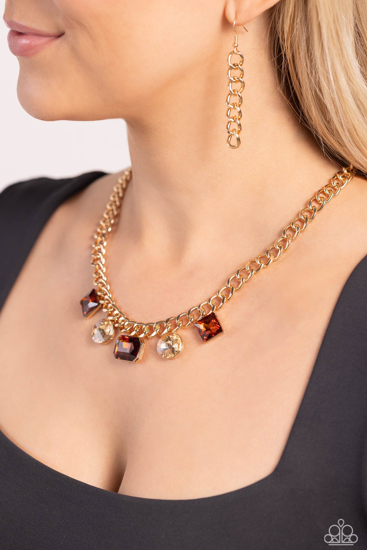 Alternating Audacity - Brown Rhinestone Necklace - Paparazzi Accessories