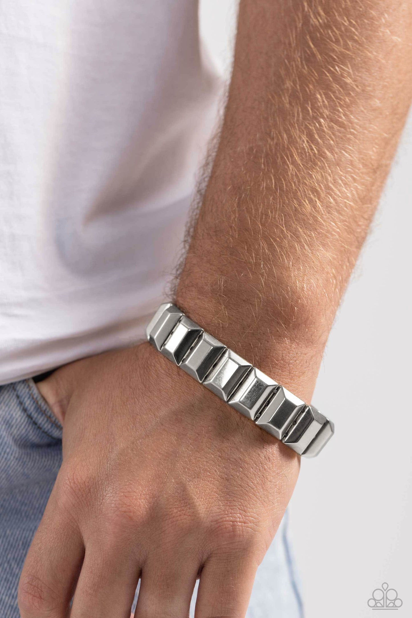 Chunky Champion - Silver Stretchy Bracelet - Paparazzi Accessories