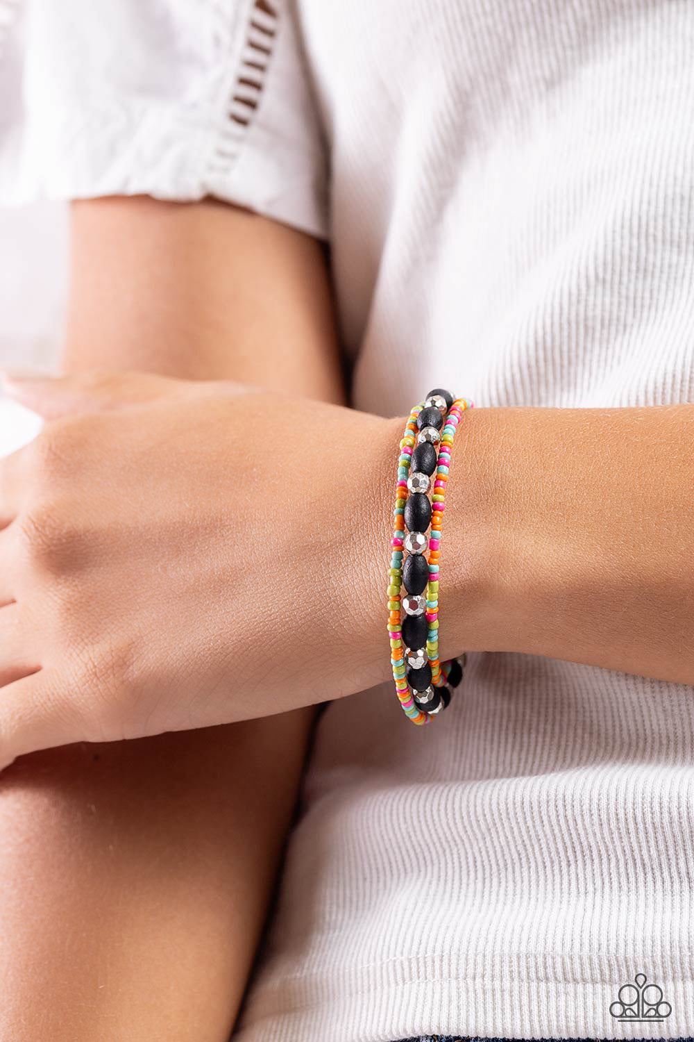 For WOOD Measure - Black Seed Bead Coil Bracelet - Paparazzi Accessories