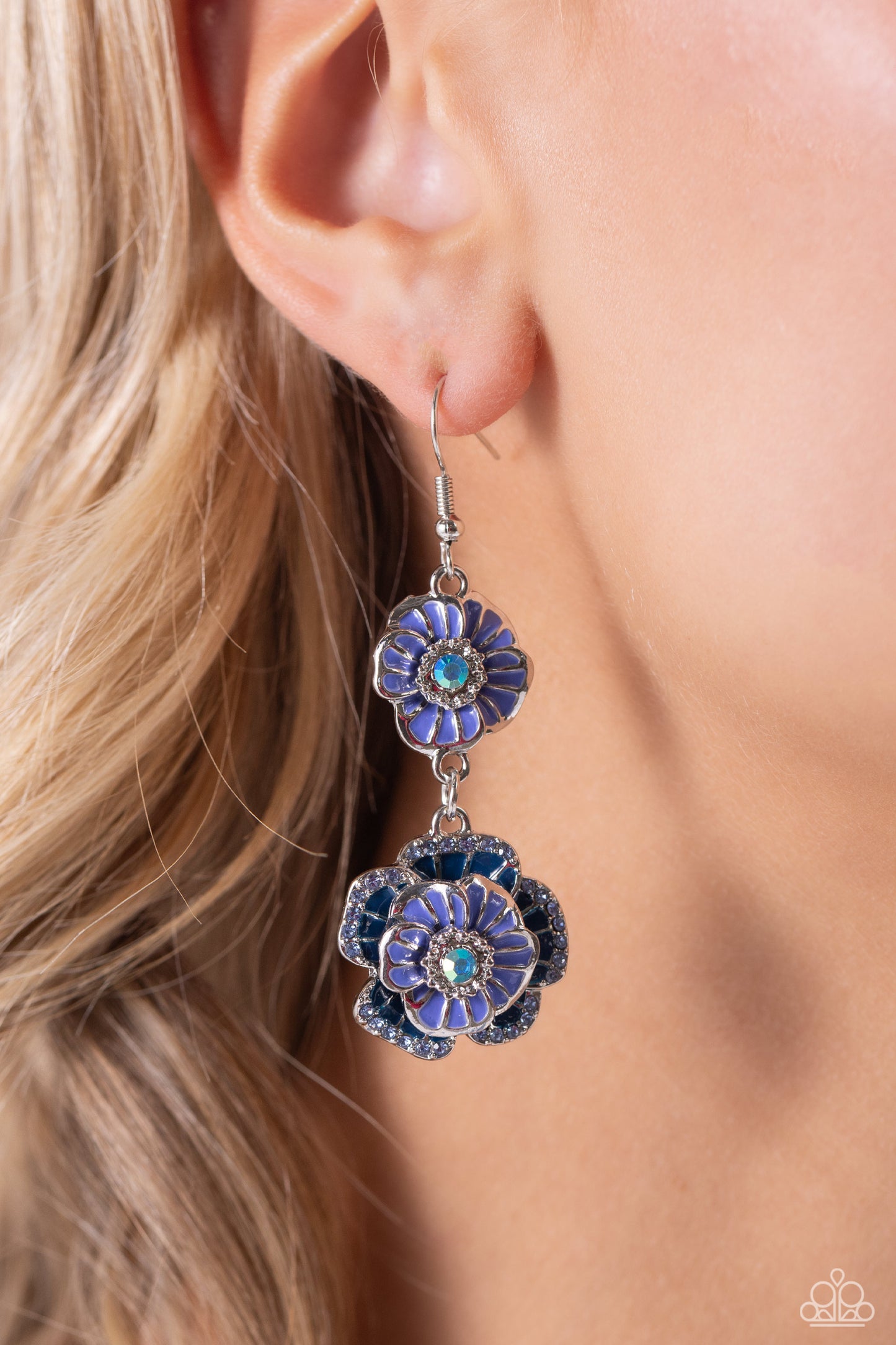 Intricate Impression - Blue Enamel Flower Earrings - Paparazzi Accessories