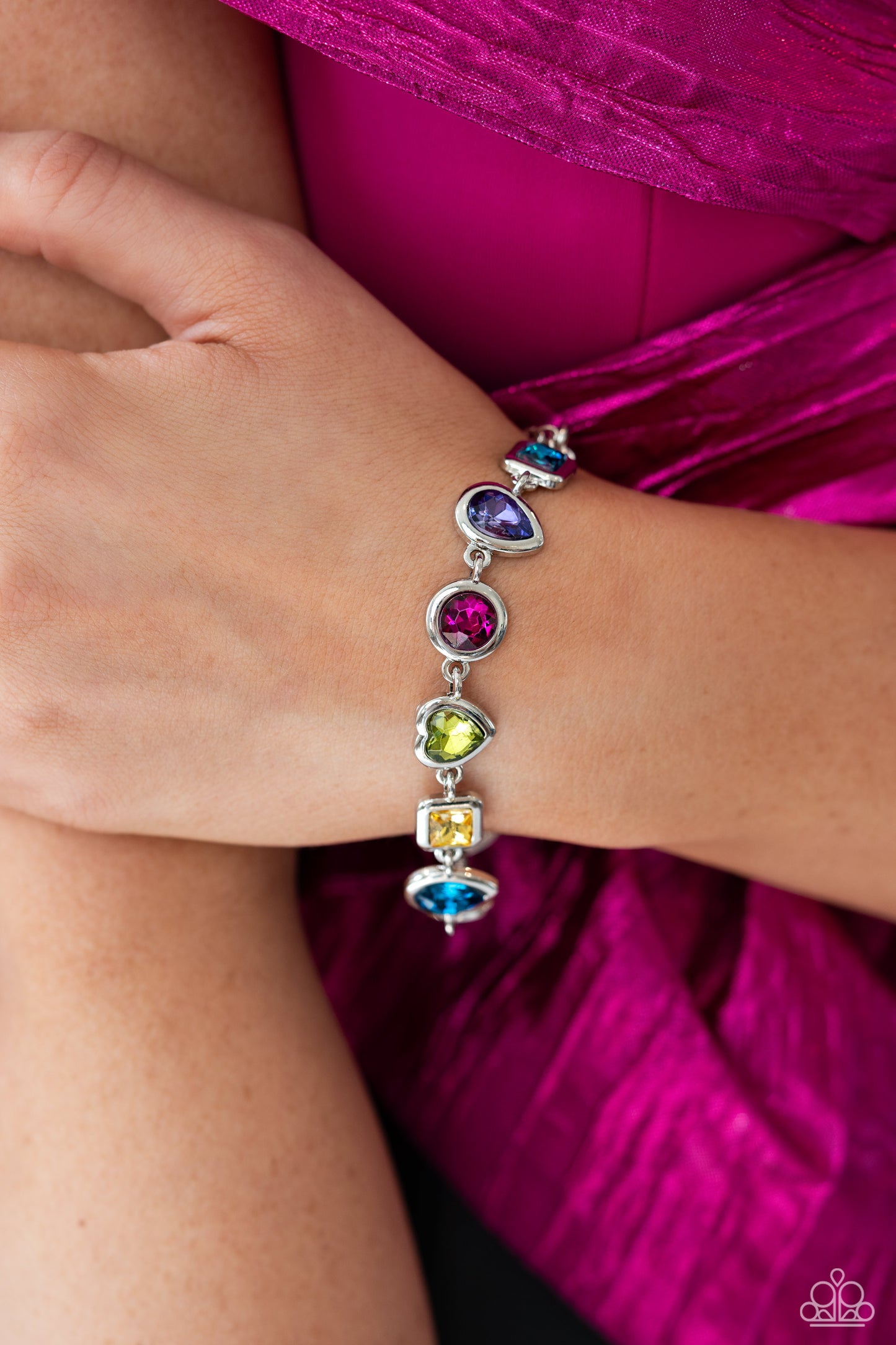 Actively Abstract - Multi - Colored Shape Gem Lobster Claw Bracelet - October 2023 Life of the Party Exclusive - Paparazzi Accessories