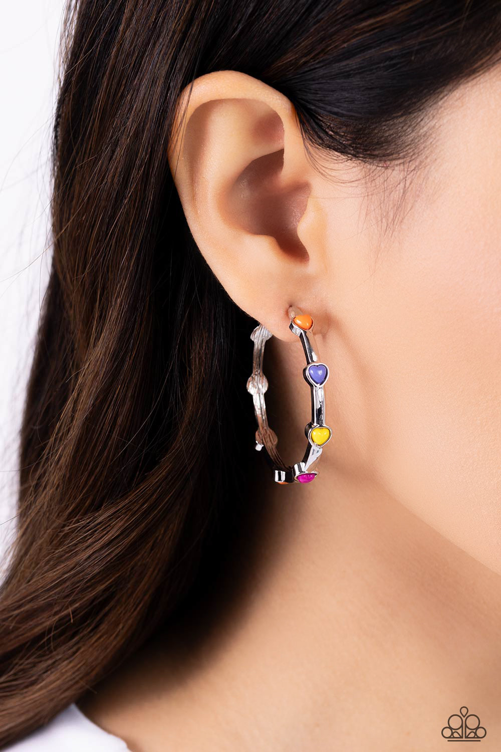 Affectionate Actress - Orange - Multicolored Heart Bead Hoop Earrings - Paparazzi Accessories