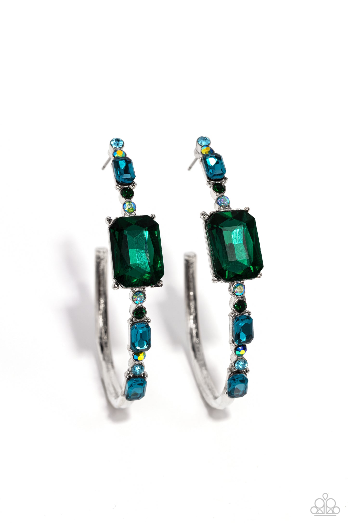 Elite Ensemble - Green Rhinestone Hoop Earrings - Paparazzi Accessories
